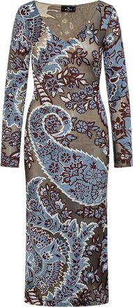 Etro Multicolor Floral V Neck Midi Dress