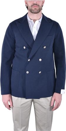 Eleventy Giacca doppiopetto - Heren - Blazers - Blauw - 2XL - Katoen - Jassen