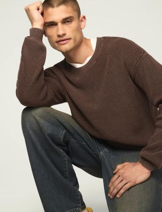 Lucky Brand Mens Washed Textured Crew Neck Sweater