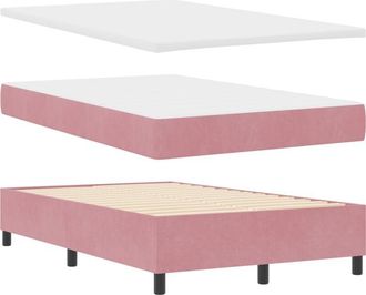 vidaXL Box Spring Bed with Mattress Pink 120 x 200 cm Velvet vidaXL
