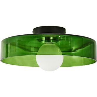 Beliani L&aacute;mpara De Techo De Vidrio Con Montaje Empotrado Y Pantalla Redonda Verde Luguse