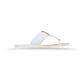Tom Ford Flip Flops, female, White, Size: 8 1/2 US Flat Leather Sandals with Gold Detail