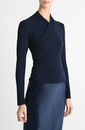 Vince Long Sleeve Knit Wrap Top in Coastal Blue at Nordstrom Rack, Size Small