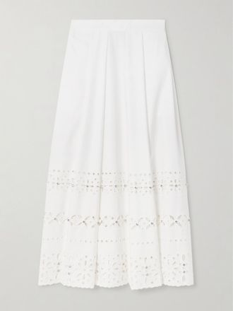 Huishan Zhang Gonna Maxi In Faille A Pieghe Con Cristalli E Finiture In Pizzo Sangallo Avery - Bianco