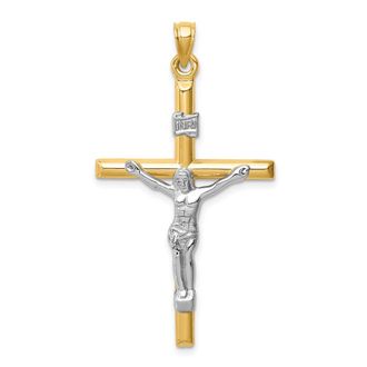 Diamond2Deal 14k Two-tone Gold Hollow Crucifix Pendant