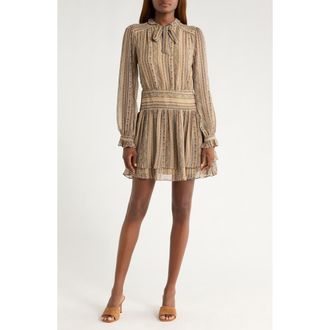 Paige Nantes Mixed Print Long Sleeve Silk Chiffon Dress in Brown Multi at Nordstrom, Size 00