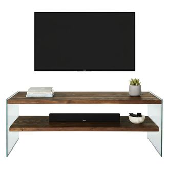 Dmora Dmora - Mueble De Televisi&oacute;n Sargas, Aparador De Sal&oacute;n, Mueble Bajo Para Tv, Base De Pared Equipada, 120x35h45 Cm, Nuez, Con Embalaje Reforzado