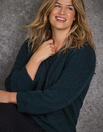 Live Unlimited London Womens Green V neck Jumper With Wool and Alpaca - Size: 14
