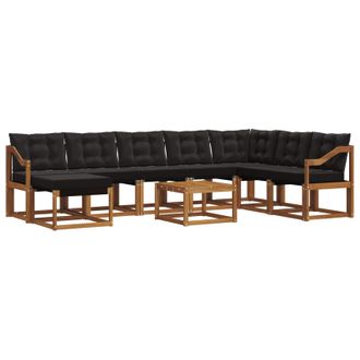 vidaXL Conjunto De Sof&aacute;s De Exterior Con Coj&iacute;n 9 Pcs Natural Y Negro Vidaxl