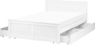 Beliani Bed Frame White Pine Wood MDF EU Small Double Size 4ft with Drawers Headboard Minimalist SABRAN