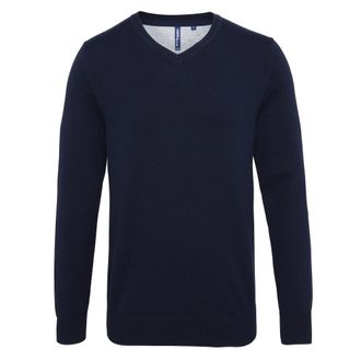 Asquith & Fox Herenkatoenrijke V-hals trui (Franse marine)