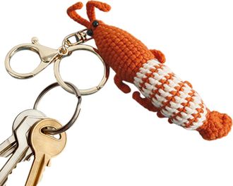 Generic Crochet Shrimp Keychain - Handmade Knitted Key Ring, Cute And Unique Shrimp Design, Soft Yarn Material With Durable Metal Chain | Perfect For Bags, Ke