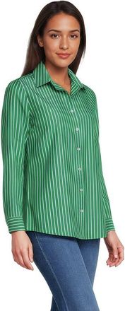 Lands End No Iron Supima Cotton Long Sleeve Shirt in Vibrant Clover Stripe at Nordstrom, Size 27