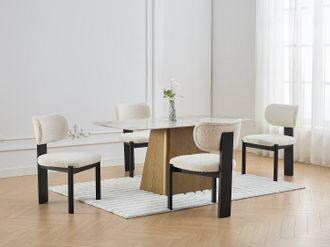 Vente-Unique Sedia in tessuto e legno di hevea Bianco e Nero - Lotto di 2 - WILANA