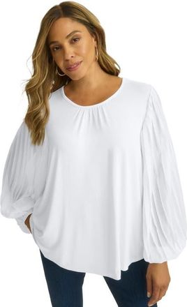 Jessica London Stretch Pleated Sleeve Top in White at Nordstrom, Size Small