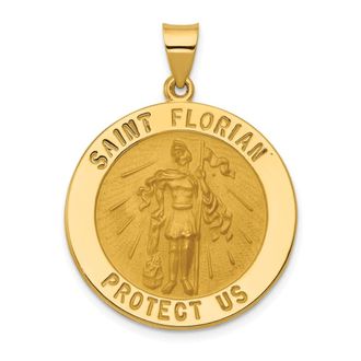 Diamond2Deal 14k Yellow Gold and Satin Hollow Large St Florian Medal Round Pendant