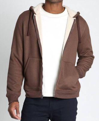 Jachs NY Sherpa Lined Waffle Hoodie In Brown