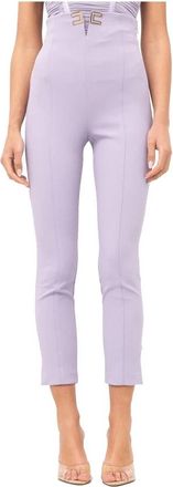Elisabetta Franchi Logo-detail tailored broek - Dames - Vrijetijds broeken - Paars - XL - Polyester - Broeken