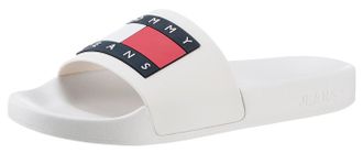 Tommy Jeans Pantolette TOMMY JEANS TOMMY JEANS FLAG POOL SLD ESS, Damen, Gr. 36, beige (ecru), Synthetik, Schuhe Pantolette, Sommerschuh, Schlappen mit farbiger L