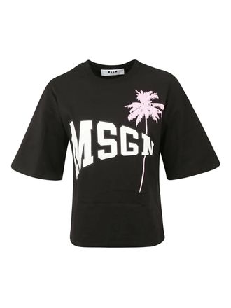 Msgm logo palm tree T-shirt - Black