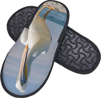 Generic Slippers For Women Pelican Bird Blue Sea House Slippers For Women Warm Casual WomenS Slipper, For Indoor Outdoor, Travel, Hotel, L