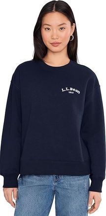 L.L.Bean Essential Logo Crew Sweatshirt Womens Sweatshirt Classic Navy/White Logo : 2XL, Cotton/Fleece/Polyester