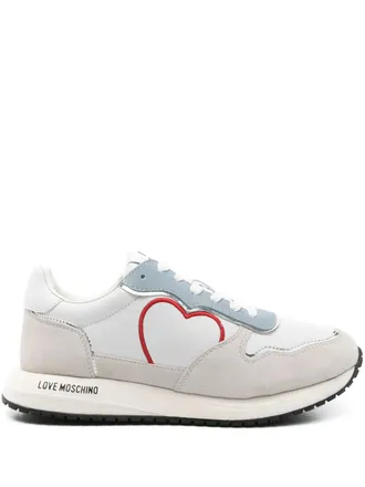 Love Moschino heart-embroidered sneakers - women - Calf Leather/Rubber/Calf Leather/Calf Suede - 36 - White