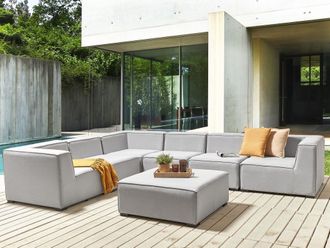 Beliani Sof&aacute; Esquinero 7 Plazas Modular De Poli&eacute;ster Gris Claro Negro Derecho Con Reposapi&eacute;s Arezzo