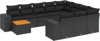 vidaXL Set De Sof&aacute;s De Jard&iacute;n 11 Pzas Y Cojines Rat&aacute;n Sint&eacute;tico Negro Vidaxl