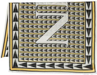 Lanvin geometric-print fringed scarf - women - Wool - One Size - Black