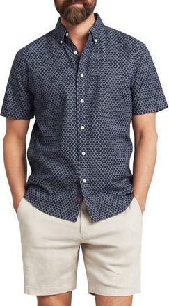 Faherty Playa Regular Fit Print Short Sleeve Button-Down Shirt in Midnight Fishscale at Nordstrom Rack, Size Medium