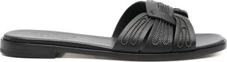 Doucal's Zwarte leren platte sandalen met uitsparingen - Dames - Sandalen - Zwart - 38 EU - Leer - Schoenen