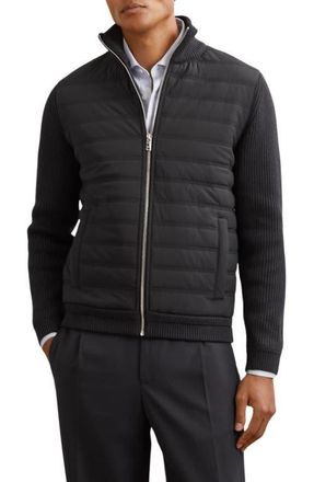 Reiss Townsend Hybrid Rib & Quilted Jacket in Navy at Nordstrom, Size Xx-Large