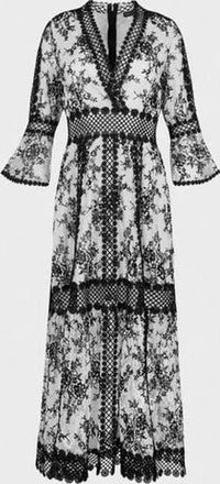Anne Fontaine Amodio Long Floral Lace Dress in Black/white at Nordstrom, Size 36