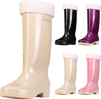 Generic Women Wellington Rain Boots, Knee High Wellies Boots with Plush Lined, Winter Warm Comfortable Chelsea Rainboots Waterproof Non-Slip Gardening Rain Sh