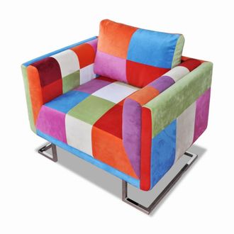 vidaXL Poltrona A Cubo Con Gambe Cromo E Design Patchwork In Tessuto - Vidaxl