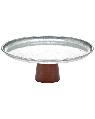 Godinger Galvenized Cakeplate & Wood Pedestal Set