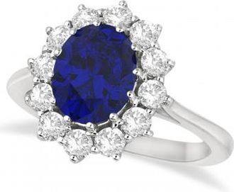 Allurez Oval Lab Blue Sapphire & Diamond Accented Ring 14k White Gold (3.60ctw)