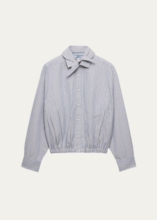 Prada Plaid Cotton Bow-Collar Shirt