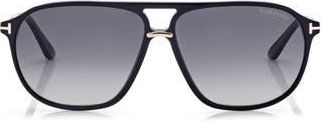 Tom Ford Bruce 61mm Polarized Navigator Sunglasses in Shiny Black /Smoke Polarized at Nordstrom Rack