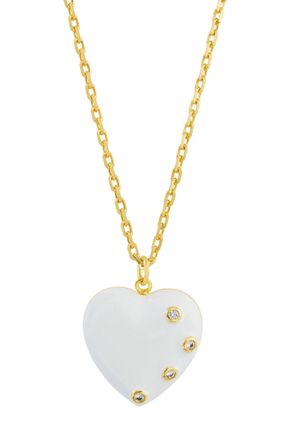 Savvy Cie Jewels STUDDED HEART ENAMEL WITH WHITE CZ PENDANT NECKLACE