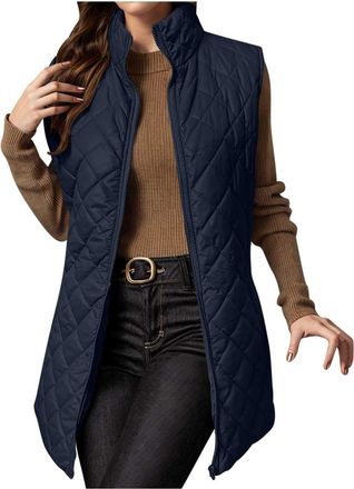 Generic Womens Quilted Gilet Uk Body Warmer Zip Thick Coat Ladies Bodywarmers Stand Collar Vest Waistcoat Sleeveless Jacket Outerwear for Spring Autumn Winter
