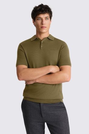 Moss Olive Merino Knitted Polo Shirt