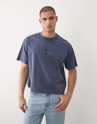 Calvin Klein Jeans T-shirt anni 90 con logo a monogramma lavaggio blu denim