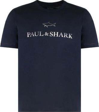 Paul & Shark Tops, Heren, Blauw, XL, Katoen, T-shirt van katoenen jersey met logo print