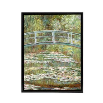 Artery8 Bridge over a Pond of Water Lilies Monet Framed Canvas Wall Art in Green | Size: W24 x H32