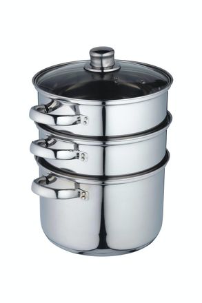 Kitchen Craft Kitchencraft 3 Olla De Cocci&oacute;n Al Vapor, Vaporera Para Alimentos De 3 Niveles, Apta Para Inducci&oacute;n, Acero Inoxidable, En Caja De Regalo, 22cm (9), Pla