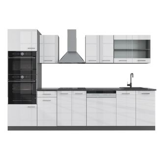Vicco Mueble De Cocina R-line, Blanco Brillo/antracita, 300 Cm Con Armario Alto, Et Antracita
