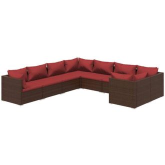vidaXL Set Muebles De Jard&iacute;n 8 Pzas Y Cojines Rat&aacute;n Sint&eacute;tico Marr&oacute;n Vidaxl