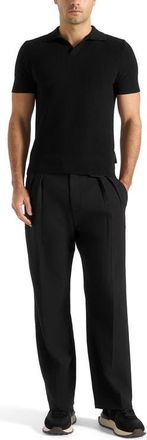 Mani&egrave;re De Voir Rowen Textured Knit Revere Polo Shirt in Black at Nordstrom, Size X-Large